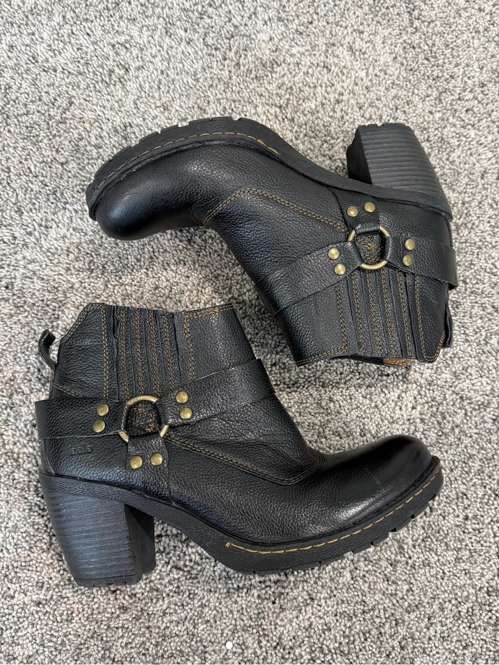 BOLO By Born Ankle Booties Block Heel Harness Black Leather Boho Women’s US 9